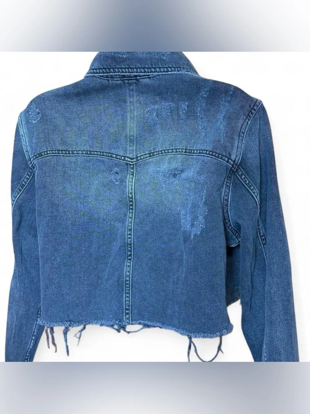 Free People Black Washed Cropped Denim Jacket - Picture 5 of 8